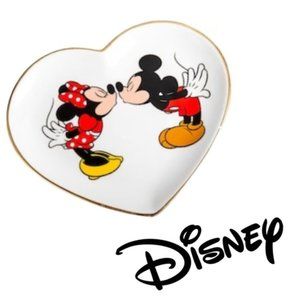 DISNEY Ceramic Heart Mickey Minnie Mouse Kissing Jewelry Trinket Dish Tray